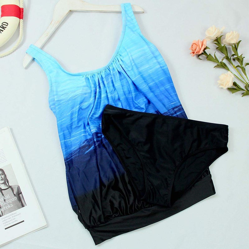 BIKINX Tankini Swimsuits for Women Plus Size Swimwear Tummy Control Two Piece Bathing Suits Blue and Black - Image 2